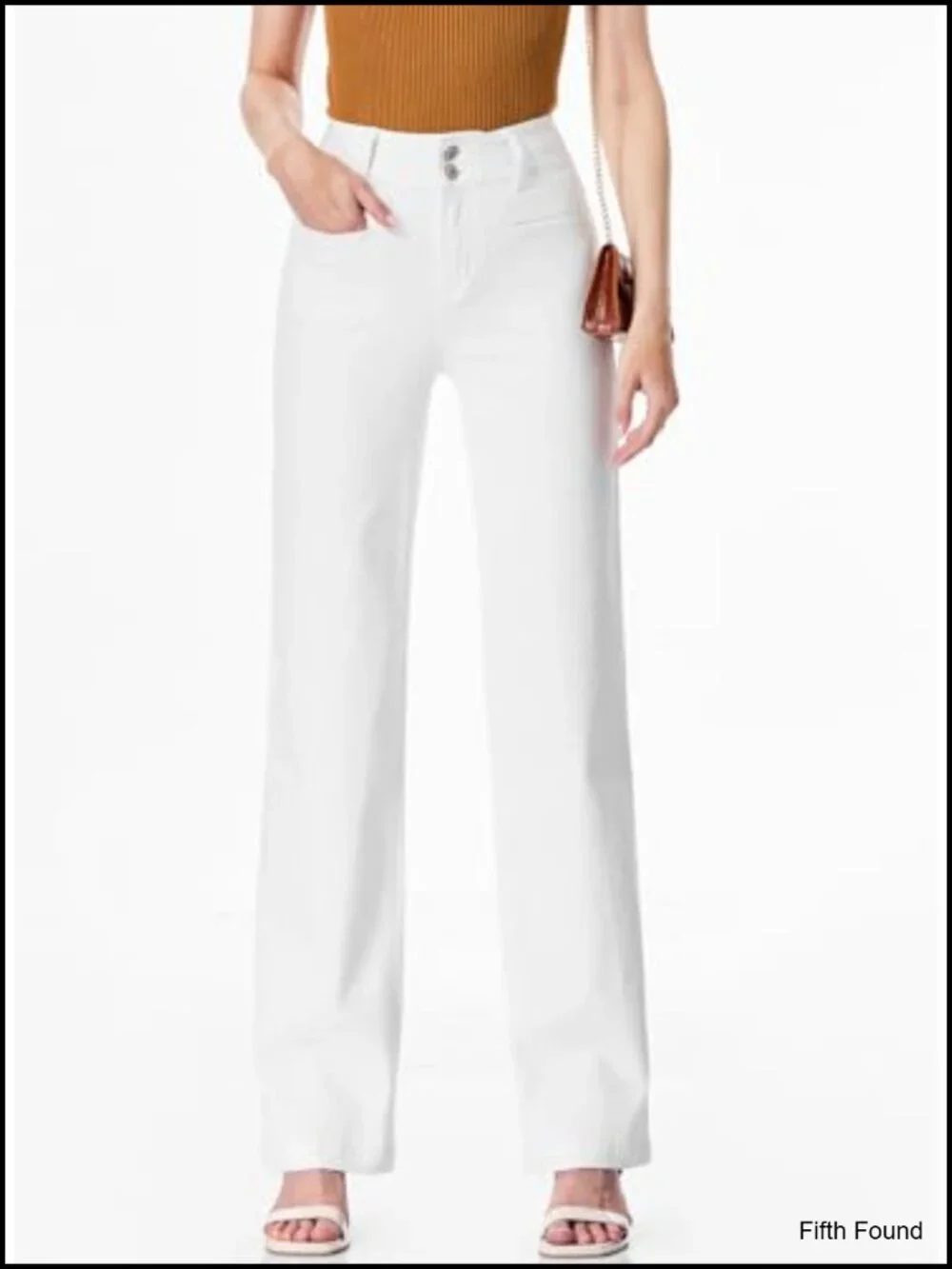 High Waisted Straight Leg Stretchy Jeans Wide Leg Denim Pants with Pockets
